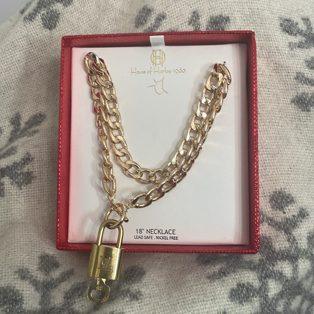 LOUIS VUITTON LOCK AND KEY + NIB. HOUSE OF HARLOW 1960 necklace. 18" necklace.